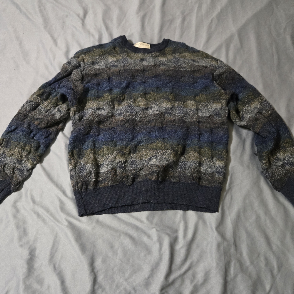 Tricots St. Raphael 100% Wool Sweater Mens XL Geometric Stripe Coogi Style Y2K
